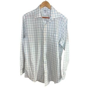 Brooks Brothers Blue Windowpane Check Non-Iron Slim Fit Dress Shirt Men’s 16-34